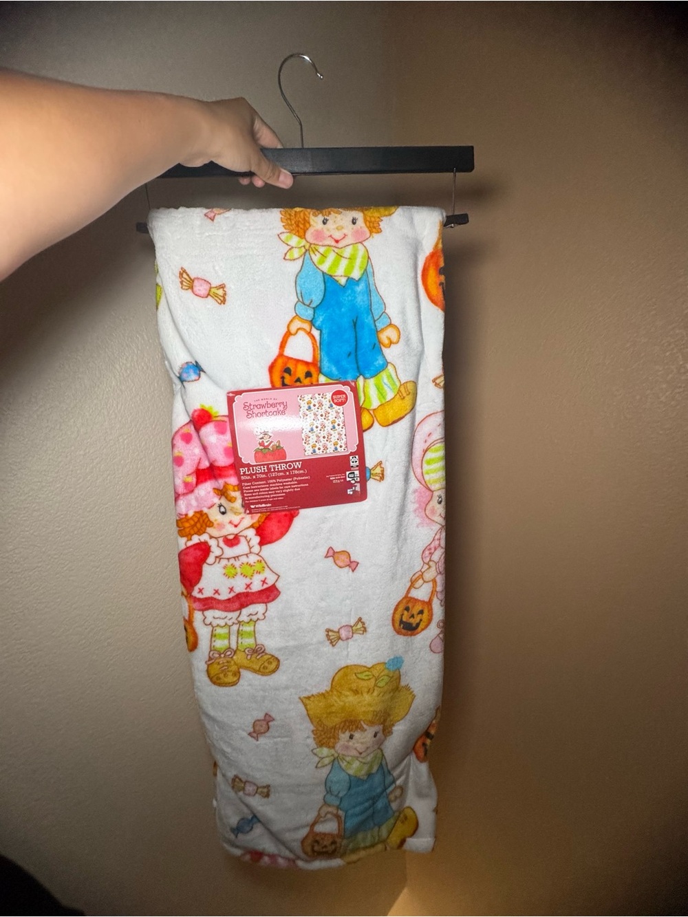 Strawberry Shortcake Halloween Throw Blanket - White with Colorful Character